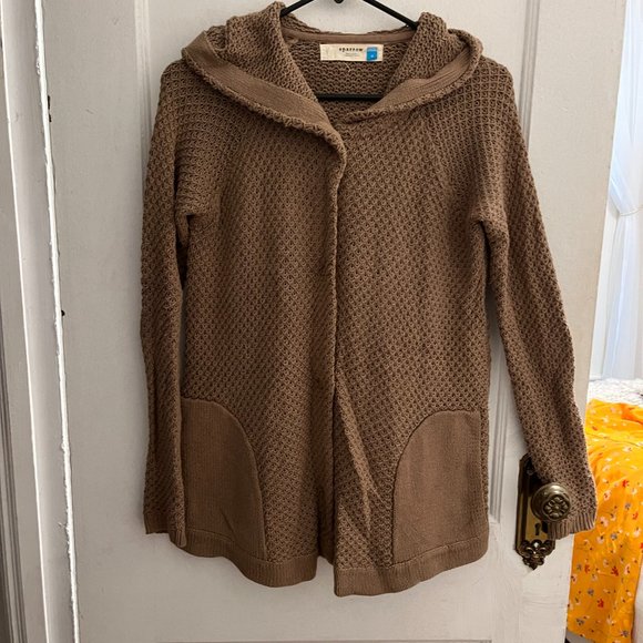 Anthropologie Sparrow Tan Hooded Knit Cardigan with Snap Buttons Size S - Picture 3 of 9